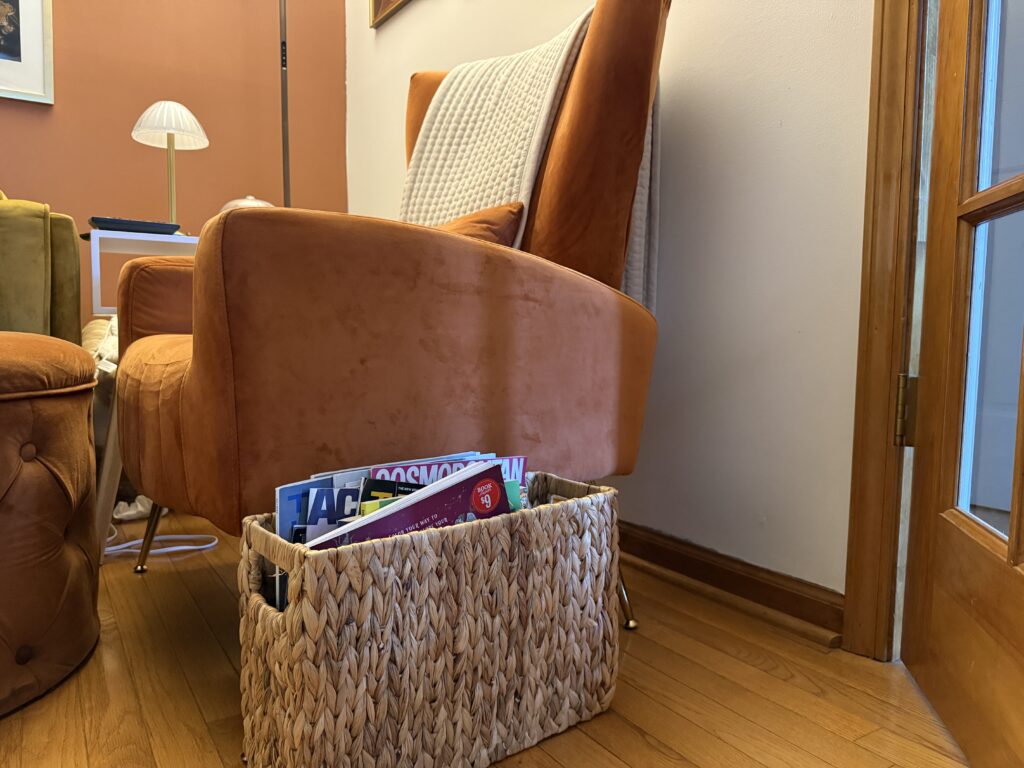 My magazine holder I bought because I got overwhelmed with the magazines just being on my table.